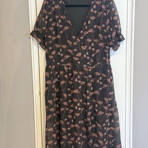 Disturbia Judas V-neck Black Dress with Mauve Floral Design